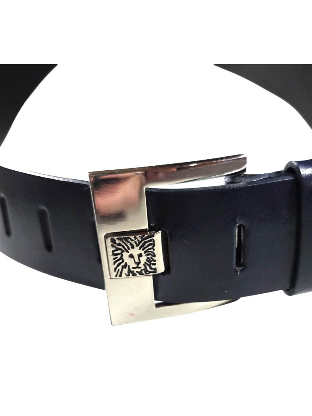 Leather Belt Large Black Anne Klein Bonded Engraved Lion Buckle neutral fashion